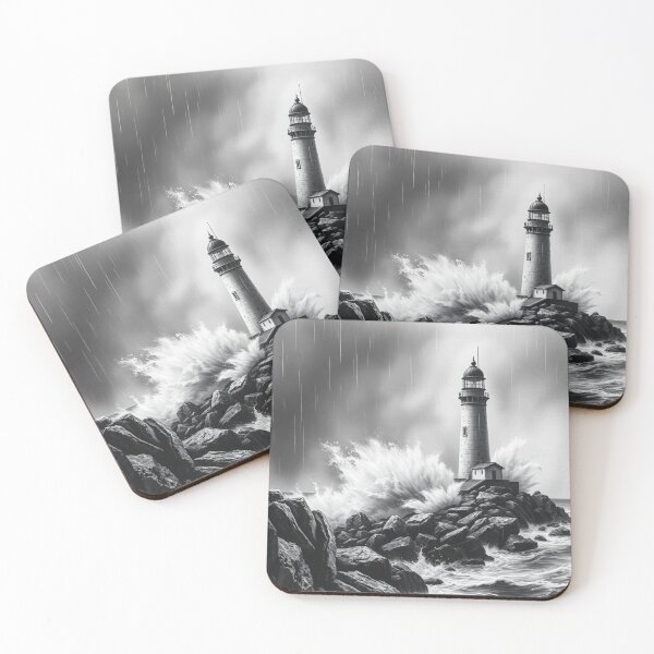 Item preview, Dramatic Lighthouse in Storm Black and White Wall Art designed and sold by EllDAV777.