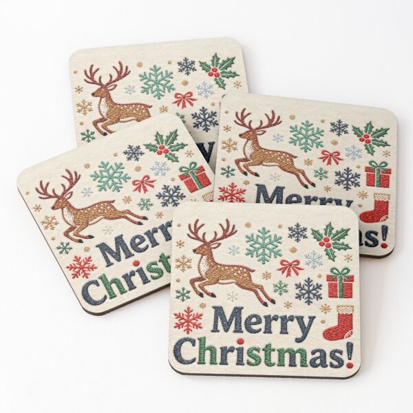 Item preview, Embroidered Merry Christmas Reindeer & Snowflakes Custom Art - Festive Holiday Gift & Decor designed and sold by wangkyxing.