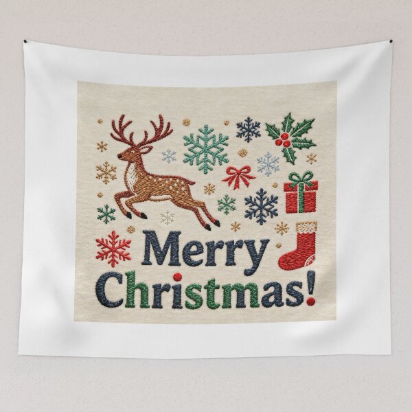Item preview, Embroidered Merry Christmas Reindeer & Snowflakes Custom Art - Festive Holiday Gift & Decor designed and sold by wangkyxing.