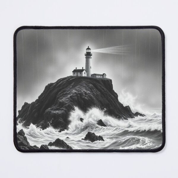Item preview, Dramatic Black White Lighthouse in Stormy Sea Art Print designed and sold by EllDAV777.