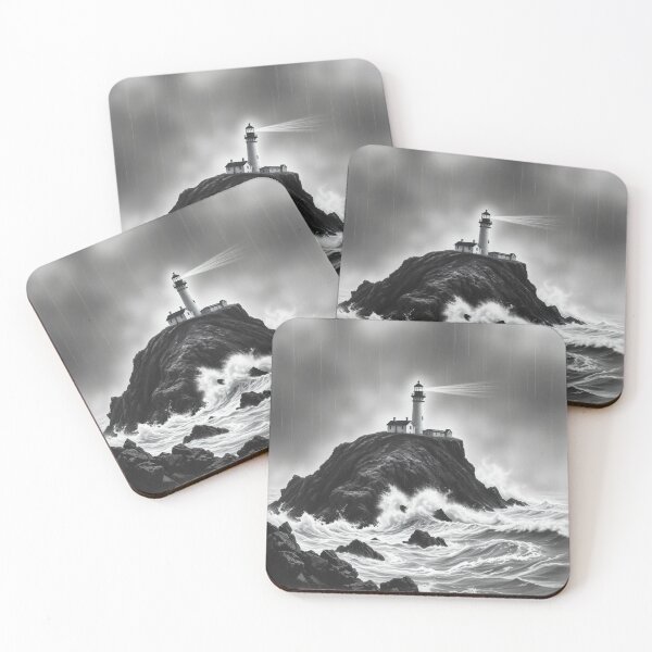 Item preview, Dramatic Black White Lighthouse in Stormy Sea Art Print designed and sold by EllDAV777.
