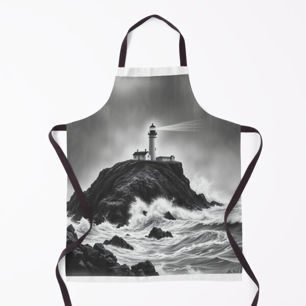 Item preview, Dramatic Black White Lighthouse in Stormy Sea Art Print designed and sold by EllDAV777.