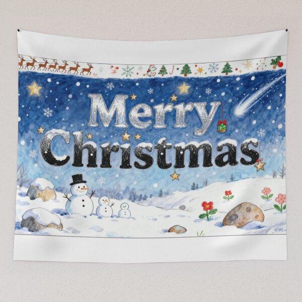 Item preview, Merry Christmas Watercolor Snowman & Reindeer Custom Art - Festive Holiday Gift & Decor designed and sold by wangkyxing.