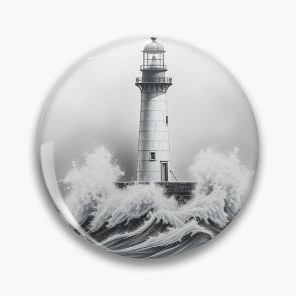 Item preview, Black and White Lighthouse in Storm Dramatic Ocean Waves Art designed and sold by EllDAV777.