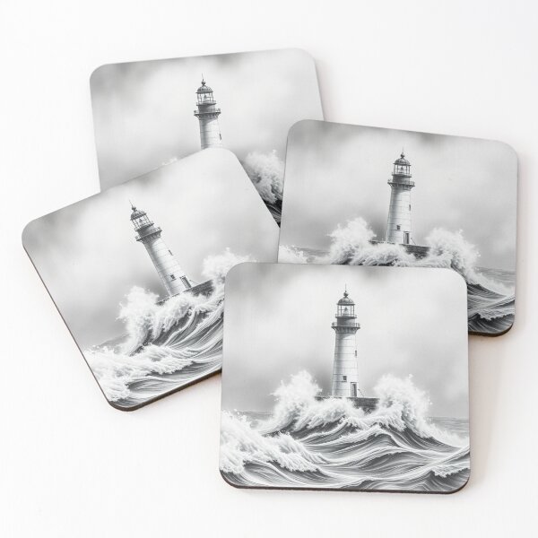 Item preview, Black and White Lighthouse in Storm Dramatic Ocean Waves Art designed and sold by EllDAV777.