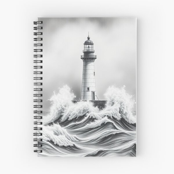 Item preview, Black and White Lighthouse in Storm Dramatic Ocean Waves Art designed and sold by EllDAV777.