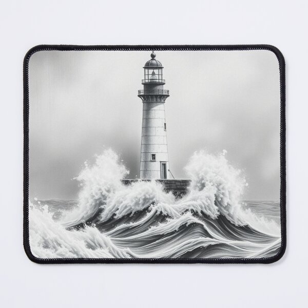 Item preview, Black and White Lighthouse in Storm Dramatic Ocean Waves Art designed and sold by EllDAV777.