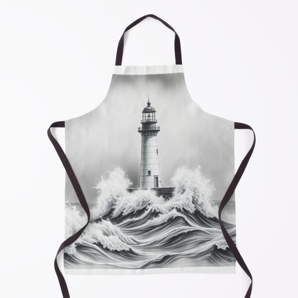 Item preview, Black and White Lighthouse in Storm Dramatic Ocean Waves Art designed and sold by EllDAV777.