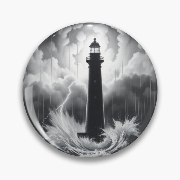 Item preview, Dramatic Lighthouse in Storm Black and White Art Print designed and sold by EllDAV777.
