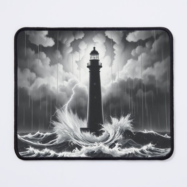 Item preview, Dramatic Lighthouse in Storm Black and White Art Print designed and sold by EllDAV777.