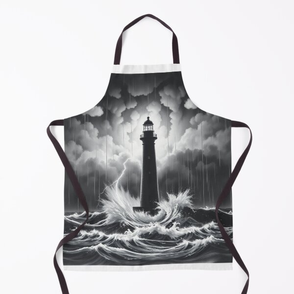 Item preview, Dramatic Lighthouse in Storm Black and White Art Print designed and sold by EllDAV777.
