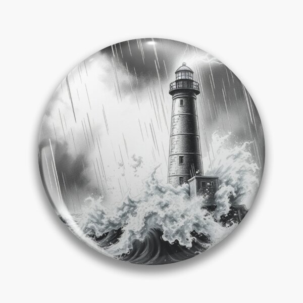 Item preview, Dramatic Lighthouse in Thunderstorm - Black and White Art designed and sold by EllDAV777.