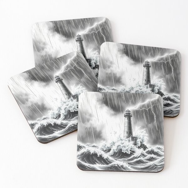 Item preview, Dramatic Lighthouse in Thunderstorm - Black and White Art designed and sold by EllDAV777.
