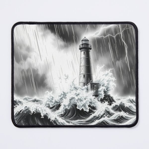 Item preview, Dramatic Lighthouse in Thunderstorm - Black and White Art designed and sold by EllDAV777.