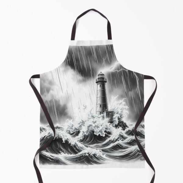 Item preview, Dramatic Lighthouse in Thunderstorm - Black and White Art designed and sold by EllDAV777.