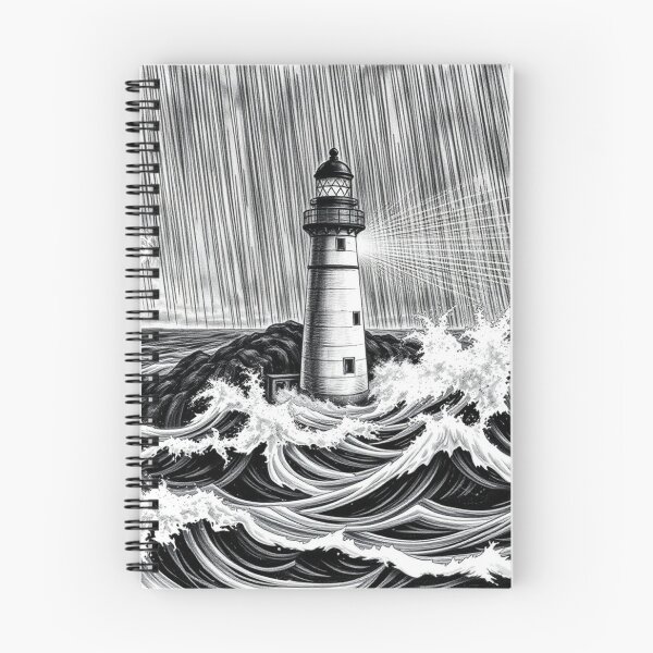 Item preview, Lighthouse in Storm Black and White Art Print designed and sold by EllDAV777.