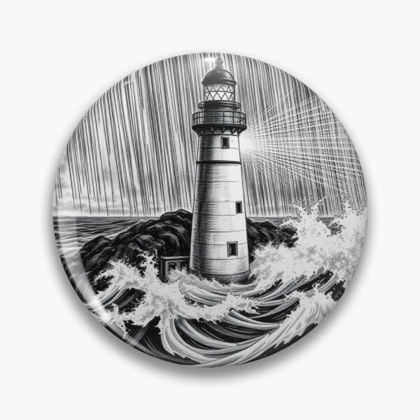 Item preview, Lighthouse in Storm Black and White Art Print designed and sold by EllDAV777.