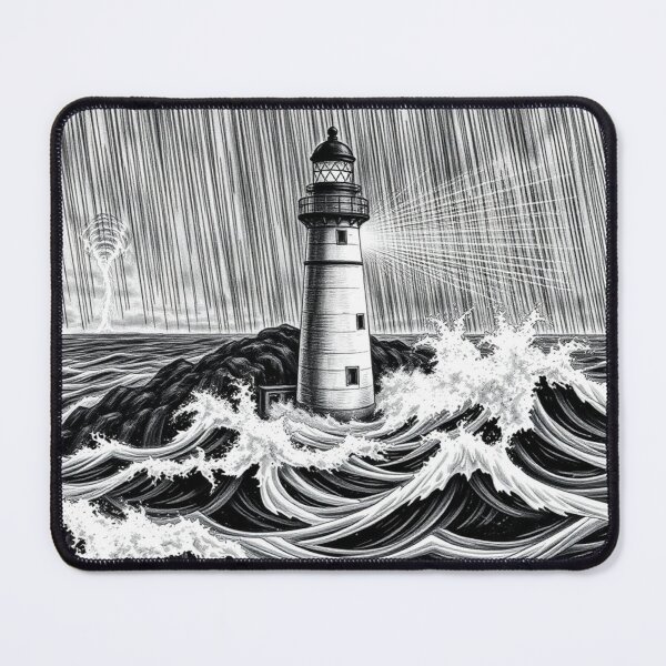 Item preview, Lighthouse in Storm Black and White Art Print designed and sold by EllDAV777.