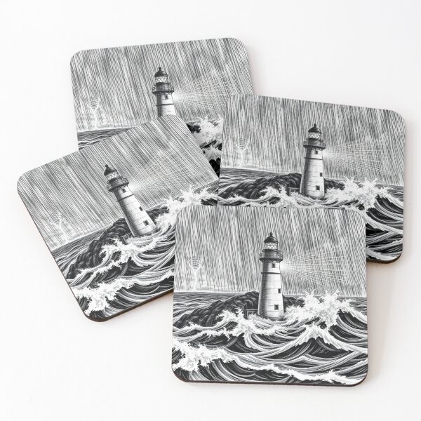 Item preview, Lighthouse in Storm Black and White Art Print designed and sold by EllDAV777.