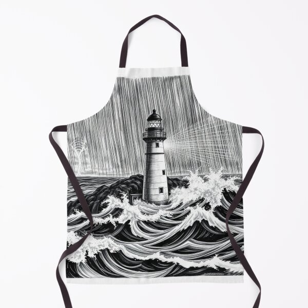 Item preview, Lighthouse in Storm Black and White Art Print designed and sold by EllDAV777.
