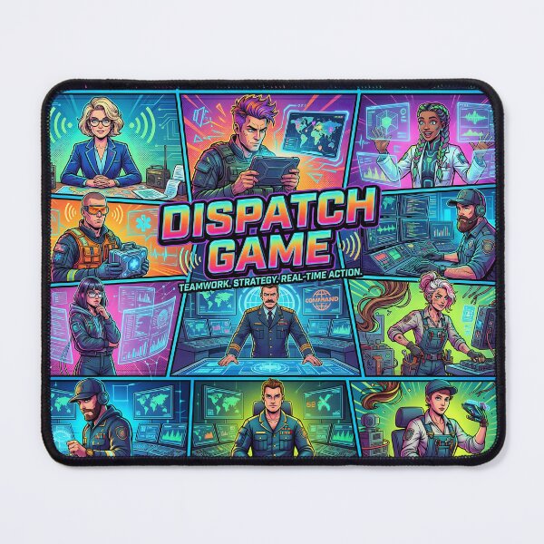 Item preview, Dispatch Game Inspired Poster – Cyberpunk Strategy Teamwork Art Print for Gamers & Tech Fans designed and sold by AbstractAuraArt.