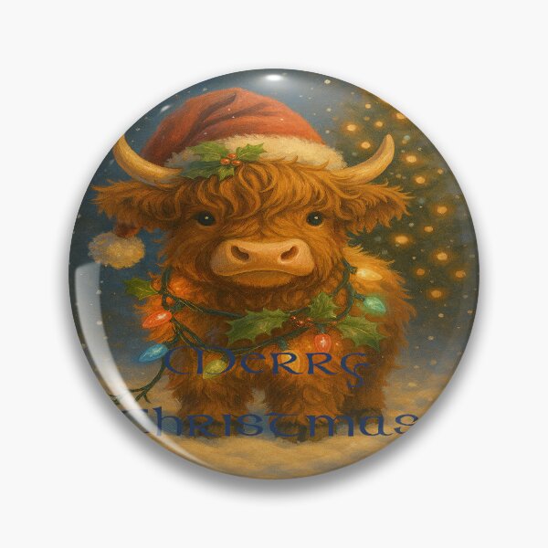 Item preview, Cute Highland Cow Christmas Illustration – Festive Scottish Coo with Santa Hat & Fairy Lights | Merry Christmas 2025 designed and sold by MacksMerch.