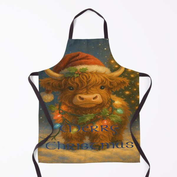 Item preview, Cute Highland Cow Christmas Illustration – Festive Scottish Coo with Santa Hat & Fairy Lights | Merry Christmas 2025 designed and sold by MacksMerch.
