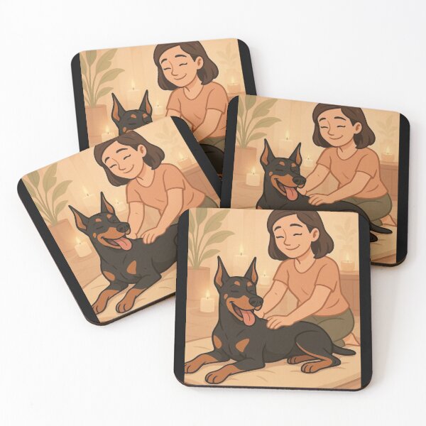Item preview, Relaxing Dog Massage – Cute Cartoon Doberman & Woman | Cozy Pet Wellness Art” designed and sold by DigitalNyx.