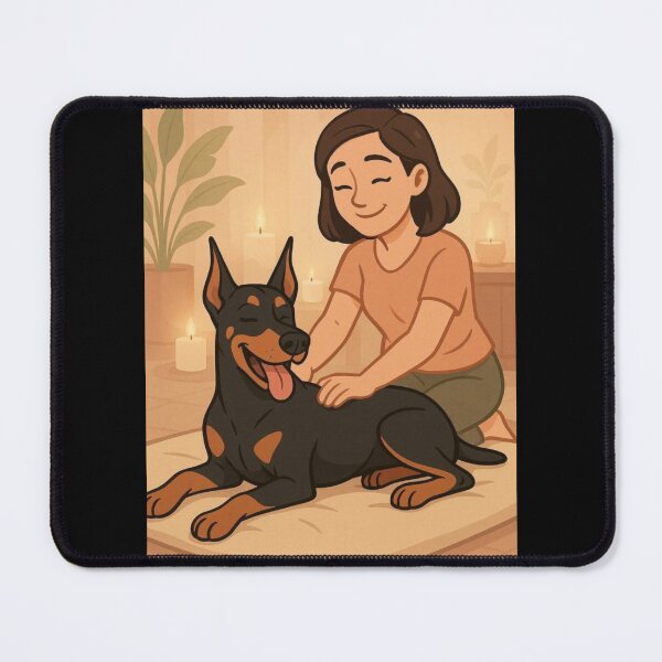 Item preview, Relaxing Dog Massage – Cute Cartoon Doberman & Woman | Cozy Pet Wellness Art” designed and sold by DigitalNyx.