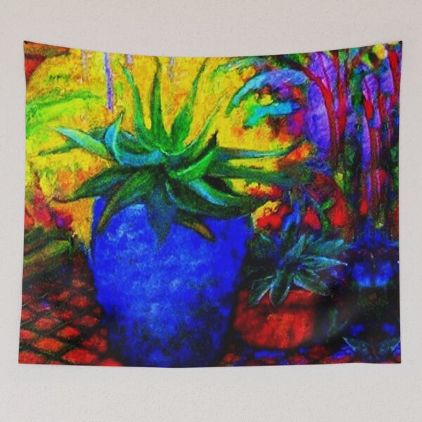 Item preview,  TROPICAL GARDEN BLUE VASE POTTED AGAVE  designed and sold by sharlesart.