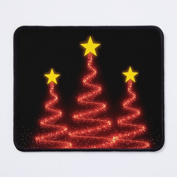Item preview, Glowing Red Christmas Trees with Swirling Light Trails and Golden Stars designed and sold by PixelVibe782.