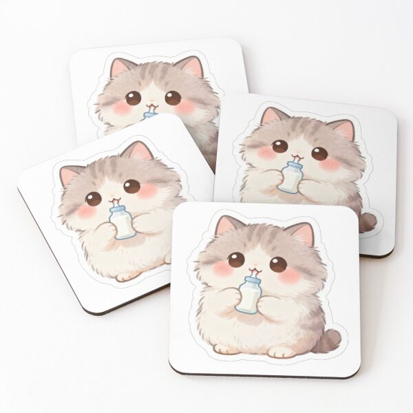 Item preview, Cute Kawaii Cat Drinking Milk Sticker – Adorable Pastel Cat Art designed and sold by MiniPrintMagic.