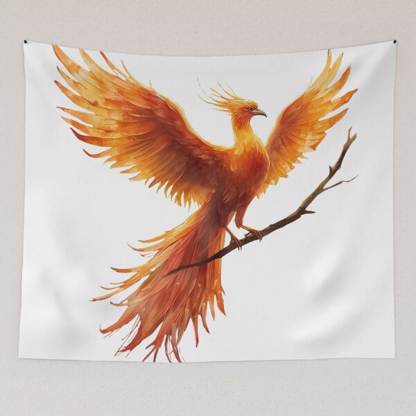 Item preview, Phoenix on a Branch, Majestic Winged Firebird Illustration designed and sold by Moodune.