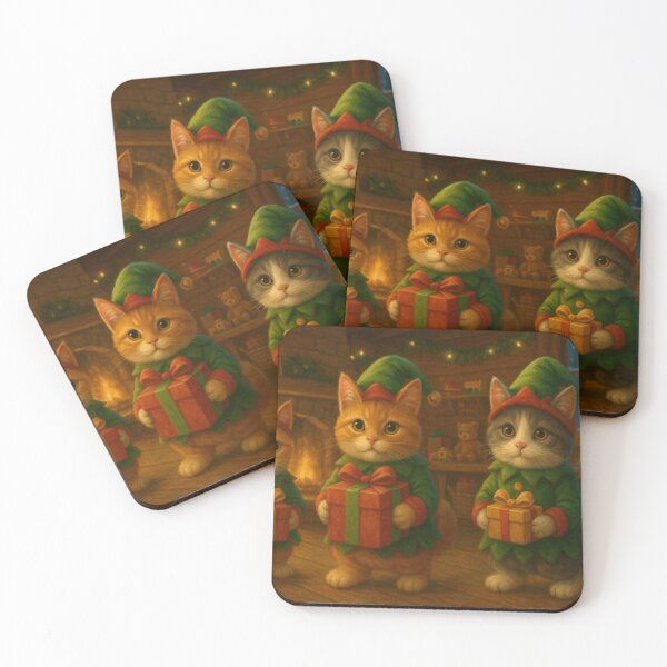 Item preview, Elf Cats in Santa’s Workshop – Cozy Christmas Scene with Cute Cats and Gifts designed and sold by leen12 Art Designs Prints.