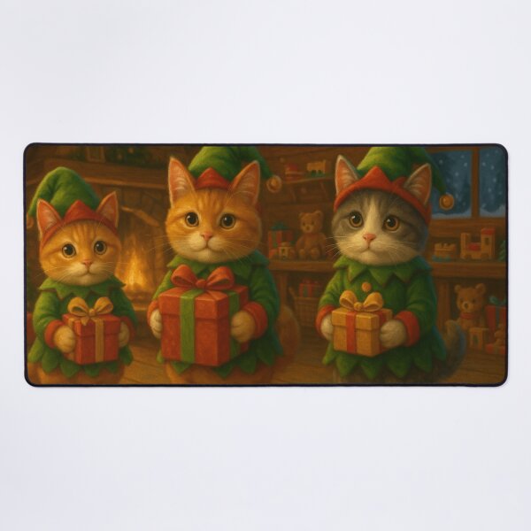 Item preview, Elf Cats in Santa’s Workshop – Cozy Christmas Scene with Cute Cats and Gifts designed and sold by leen12 Art Designs Prints.