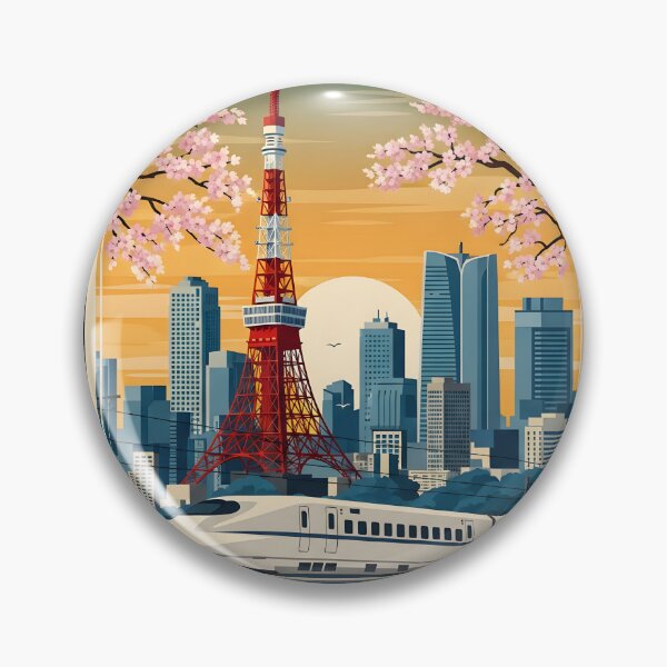 Item preview, Tokyo Japan Travel Poster – Vintage Japanese Wall Art, Tokyo Tower & Cherry Blossom Print, Retro Japan Decor, Shinkansen Illustration designed and sold by AbstractAuraArt.