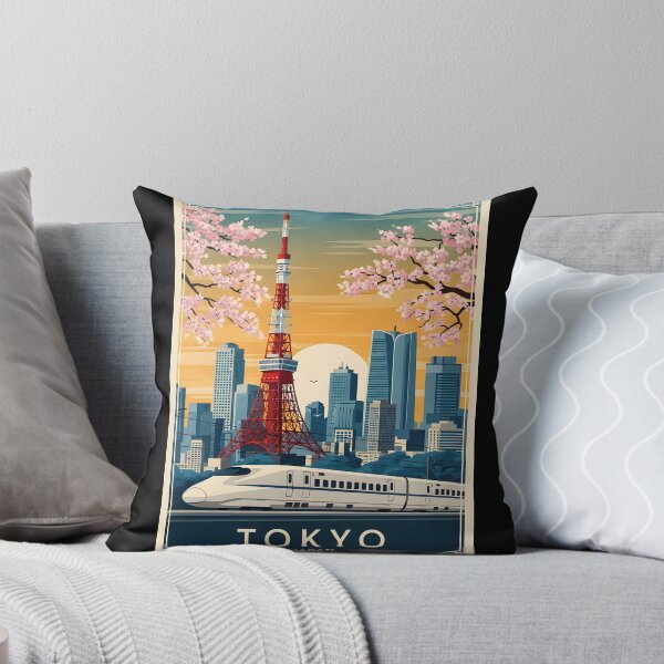Item preview, Tokyo Japan Travel Poster – Vintage Japanese Wall Art, Tokyo Tower & Cherry Blossom Print, Retro Japan Decor, Shinkansen Illustration designed and sold by AbstractAuraArt.