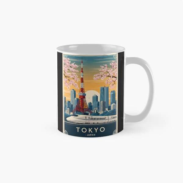 Item preview, Tokyo Japan Travel Poster – Vintage Japanese Wall Art, Tokyo Tower & Cherry Blossom Print, Retro Japan Decor, Shinkansen Illustration designed and sold by AbstractAuraArt.