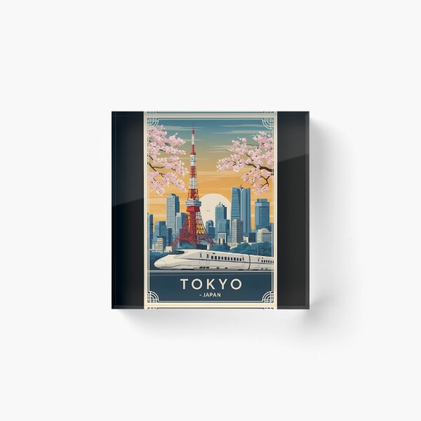 Item preview, Tokyo Japan Travel Poster – Vintage Japanese Wall Art, Tokyo Tower & Cherry Blossom Print, Retro Japan Decor, Shinkansen Illustration designed and sold by AbstractAuraArt.