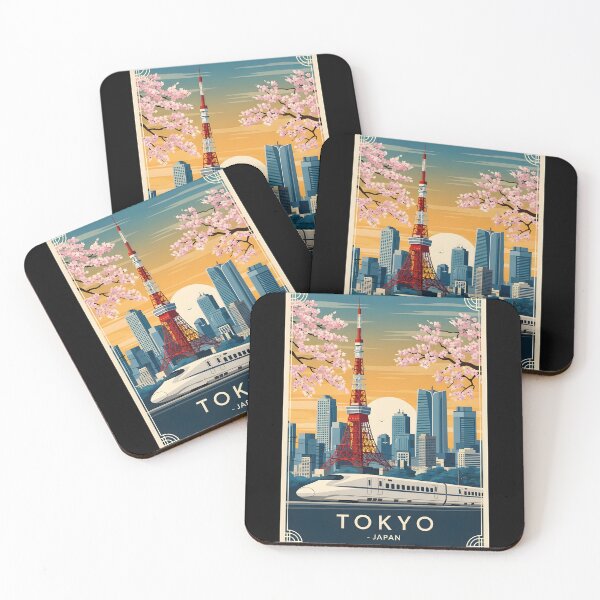 Item preview, Tokyo Japan Travel Poster – Vintage Japanese Wall Art, Tokyo Tower & Cherry Blossom Print, Retro Japan Decor, Shinkansen Illustration designed and sold by AbstractAuraArt.