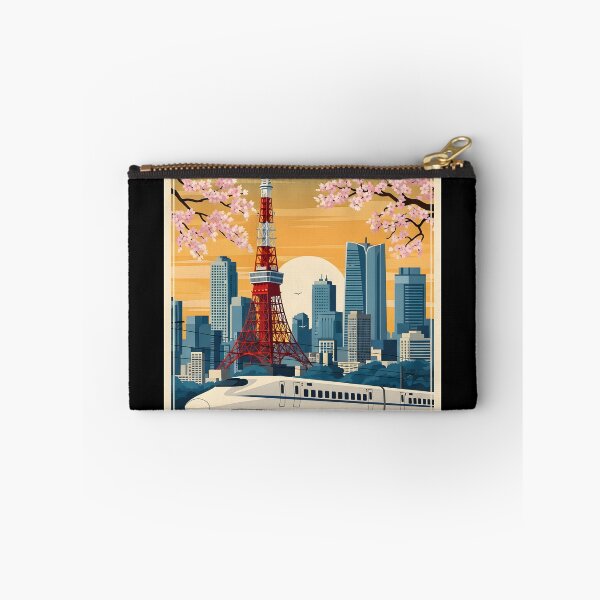 Item preview, Tokyo Japan Travel Poster – Vintage Japanese Wall Art, Tokyo Tower & Cherry Blossom Print, Retro Japan Decor, Shinkansen Illustration designed and sold by AbstractAuraArt.