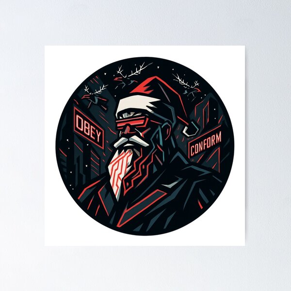 Item preview, Cyber Santa Overlord Badge – Neon Red Dystopia Vector Emblem designed and sold by Imaginarium of Chaos falcon88 .