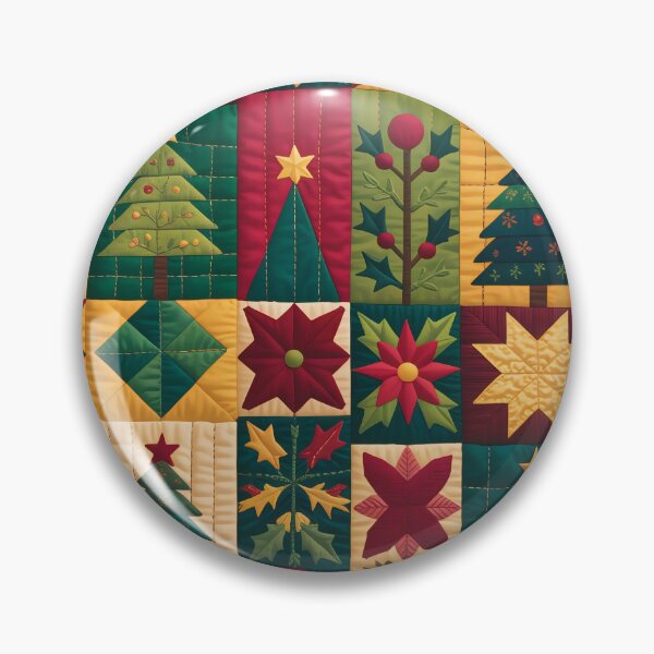 Item preview, Vibrant Quilt Art Christmas Pattern Throw Pillow & Blanket: Traditional Holiday Motifs in Geometric Blocks designed and sold by ZyxDes.