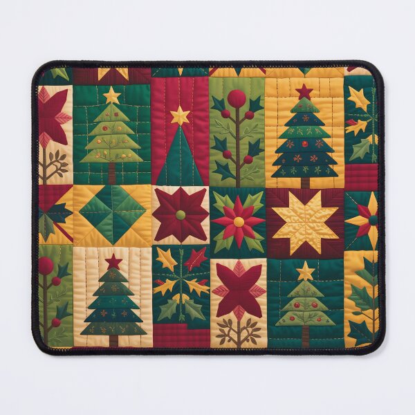 Item preview, Vibrant Quilt Art Christmas Pattern Throw Pillow & Blanket: Traditional Holiday Motifs in Geometric Blocks designed and sold by ZyxDes.