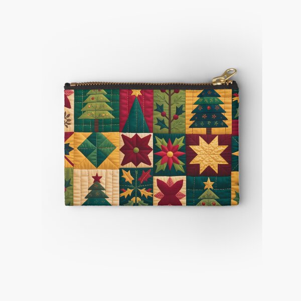 Item preview, Vibrant Quilt Art Christmas Pattern Throw Pillow & Blanket: Traditional Holiday Motifs in Geometric Blocks designed and sold by ZyxDes.