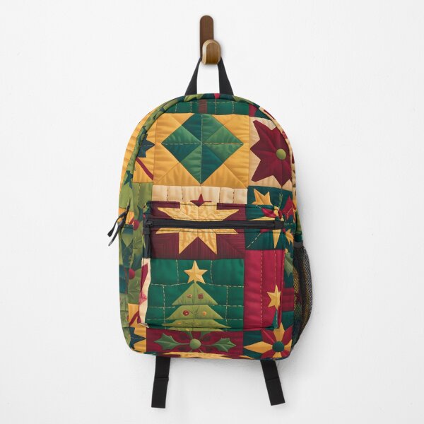 Item preview, Vibrant Quilt Art Christmas Pattern Throw Pillow & Blanket: Traditional Holiday Motifs in Geometric Blocks designed and sold by ZyxDes.