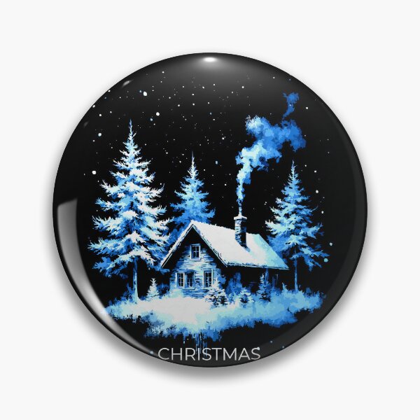 Item preview, Snowy Blue Cabin in a Christmas Forest designed and sold by VikArtStudio.