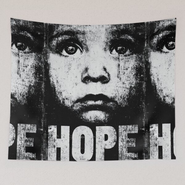 Item preview, Child's face emerging from the darkness on a hope poster. designed and sold by Piotrek0001.