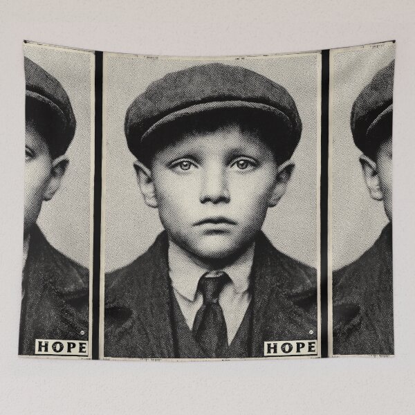 Item preview, Boy in flat cap, a portrait of hope and innocence. designed and sold by Piotrek0001.