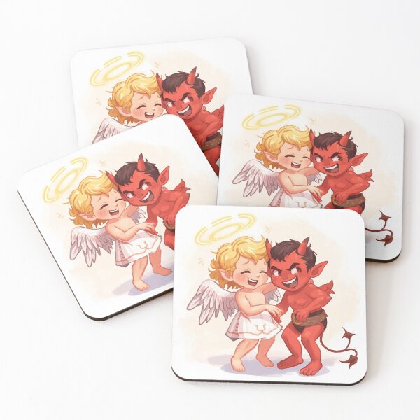 Item preview, Cute Angel and Devil Friends – Funny Good vs Evil Chibi Art designed and sold by GenzShoppingHub.